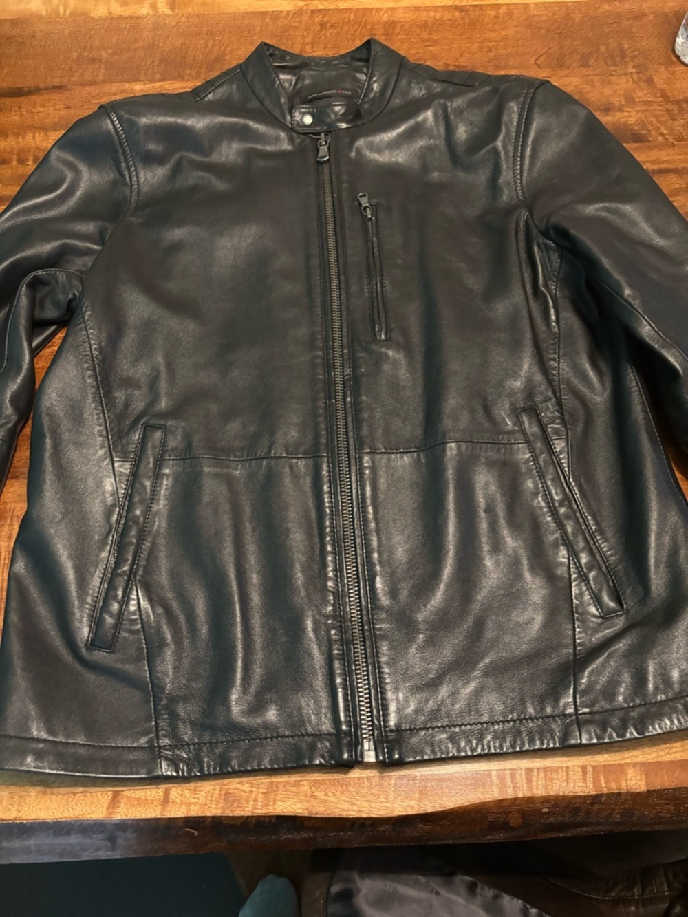 John Varvatos Black Leather Bomber Jacket
